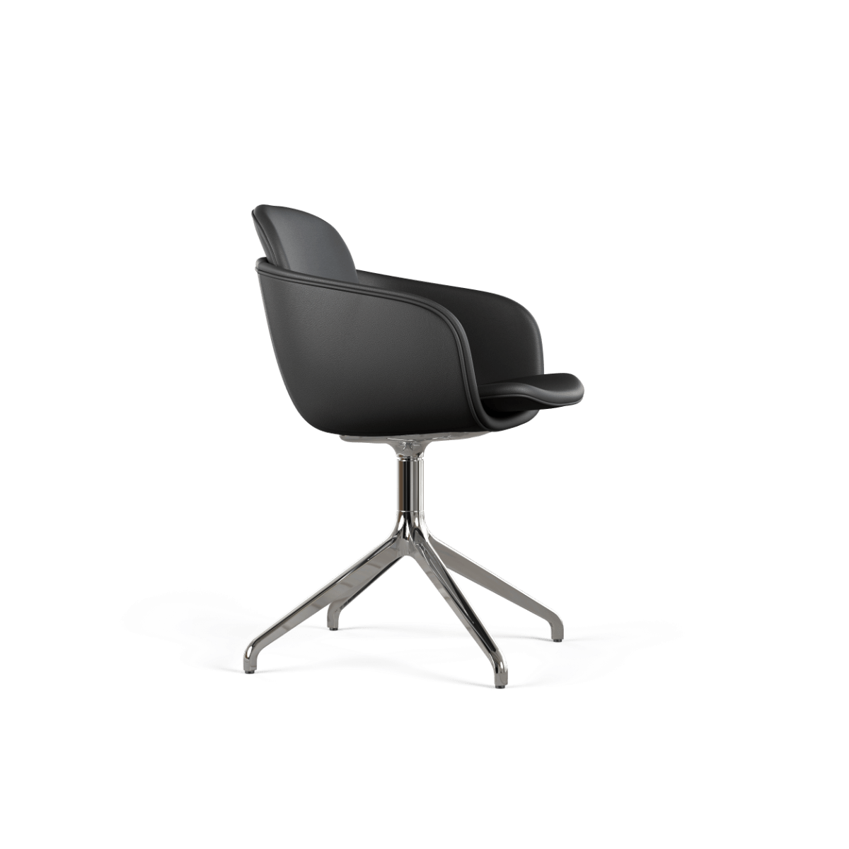 Chair no. One S2 Polished Swivel in Terra Black with polished aluminum swivel base and leather upholstery. | Chair no. One S2 Polished Swivel - Terra Black Mit Rückholfunktion | SACKit