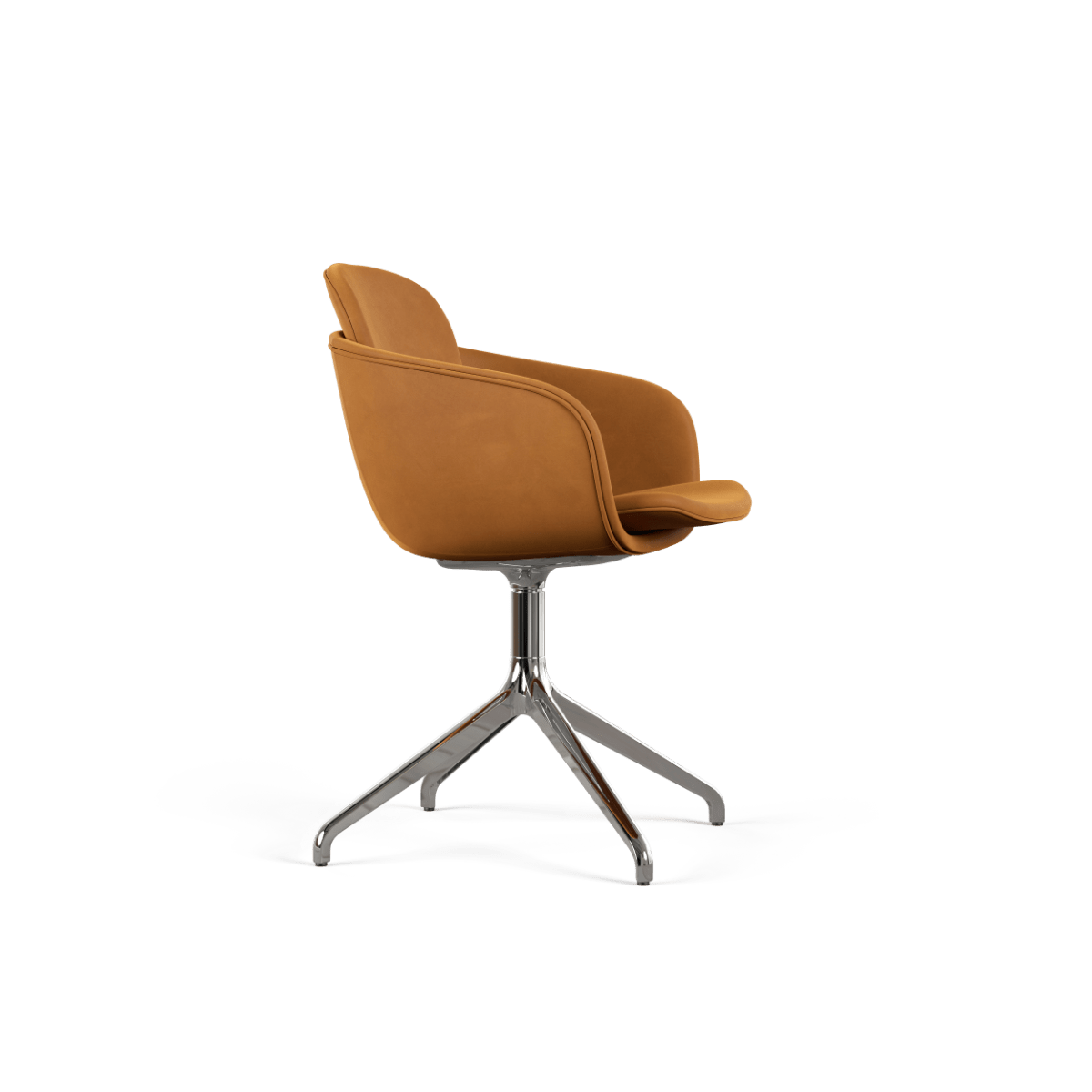 Chair no. One S2 Polished Swivel in Terra Black with polished aluminum swivel base and leather upholstery. | Chair no. One S2 Polished Swivel - Luna Sandstone Mit Rückholfunktion | SACKit