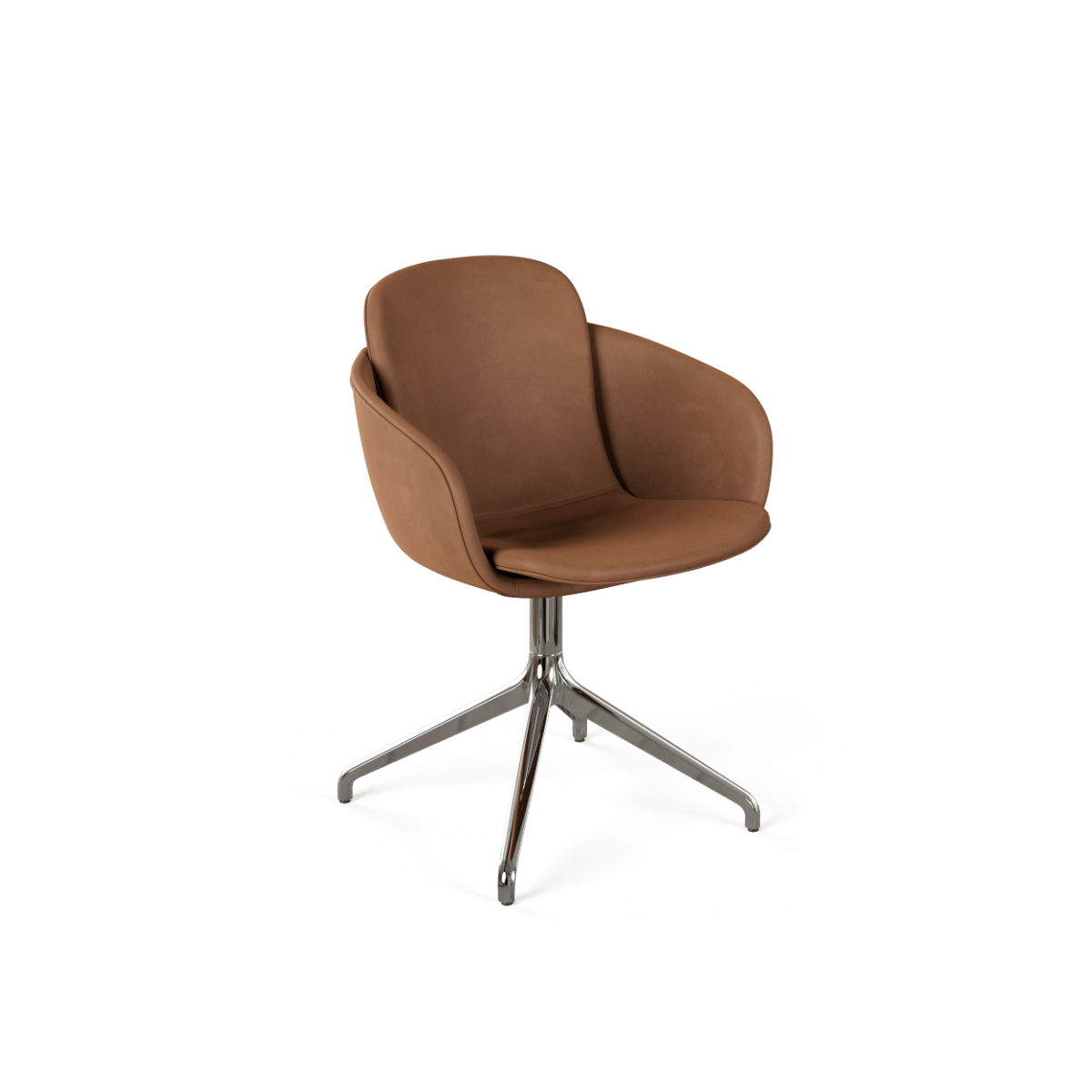 Chair no. One S2 in Luna Walnut mit poliertem Aluminium - Drehfuß und Rückholfunktion, gepolstert mit Leder | Chair no. One S2 Polished Swivel - Luna Walnut Mit Rückholfunktion | SACKit