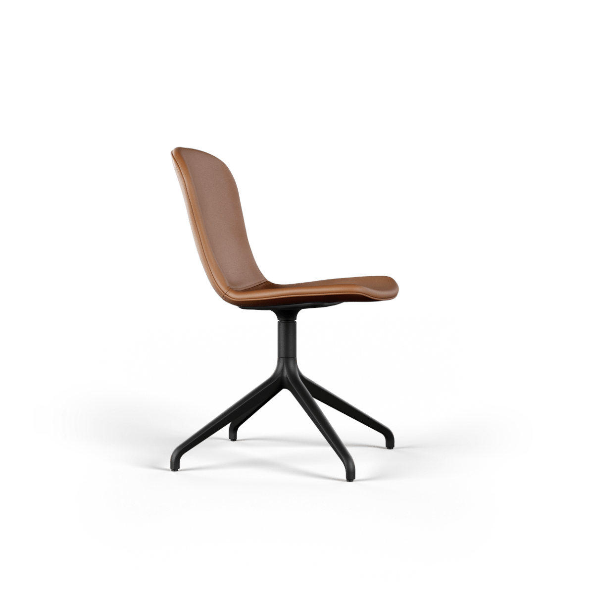 Schwarzer Chair no. One S1 Esszimmerstuhl mit Aluminium - Drehfuß und gepolsterter Sitzfläche aus Leder | Chair no. One S1 Black Swivel - Terra Safari Ohne Rückholfunktion | SACKit