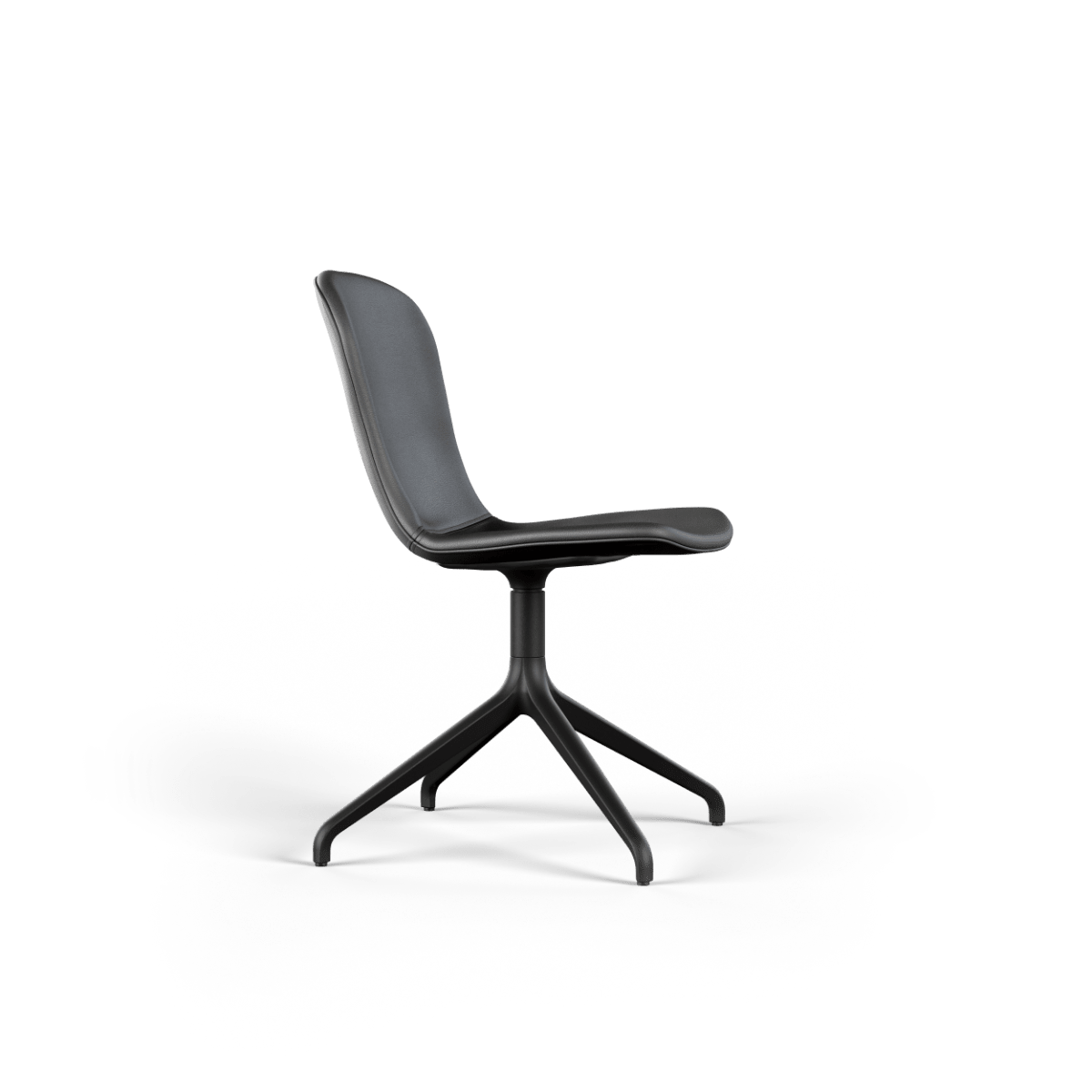 Schwarzer Chair no. One S1 Esszimmerstuhl mit Aluminium - Drehfuß und gepolsterter Sitzfläche aus Leder | Chair no. One S1 Black Swivel - Terra Black Mit Rückholfunktion | SACKit