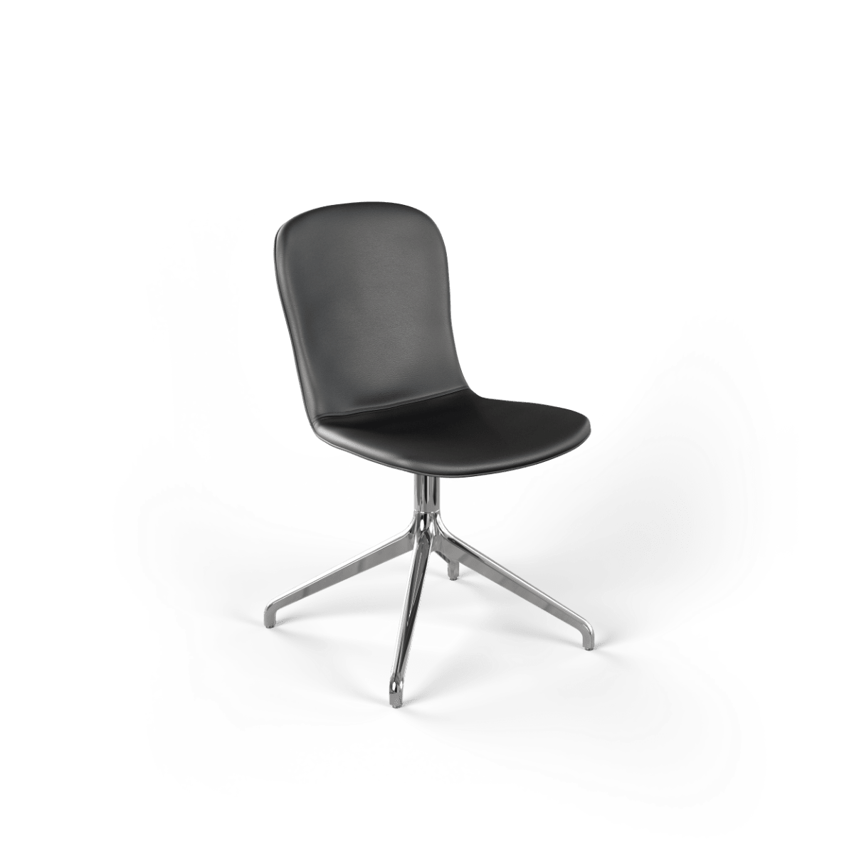 Schwarzer Chair no. One S1 Esszimmerstuhl mit poliertem Aluminium - Drehfuß und Rückholfunktion | Chair no. One S1 Polished Swivel - Terra Black Mit Rückholfunktion | SACKit