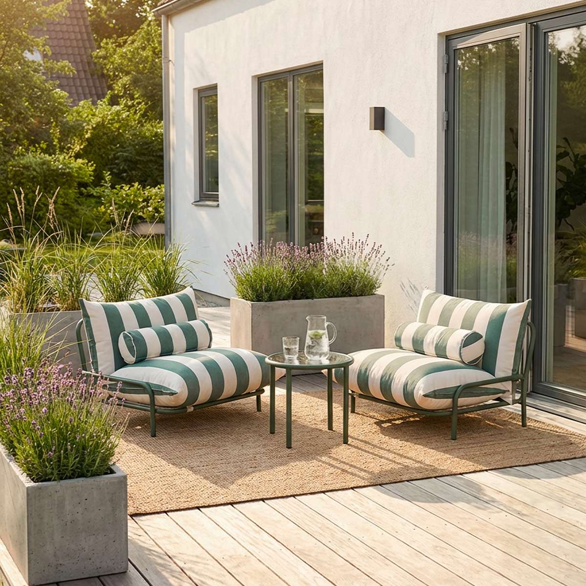 Mollis Lounge Chair in Renesse Olive mit pulverbeschichtetem Aluminiumrahmen und Eco - Textil im Außenbereich | Mollis Lounge Chair - Renesse Olive | SACKit