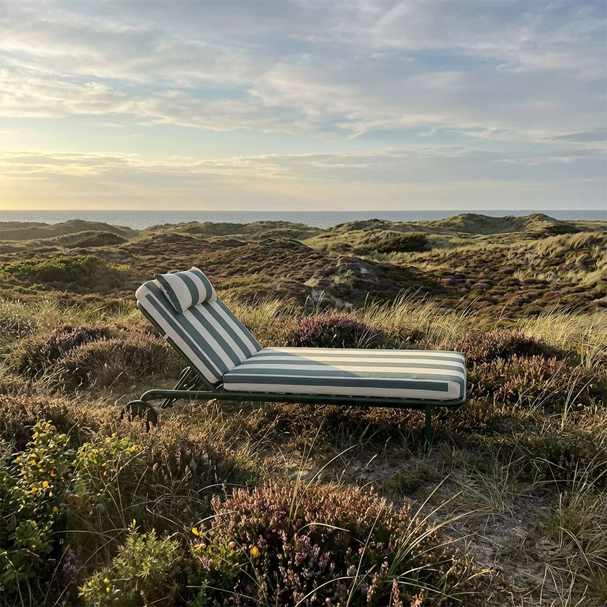 Mollis Sunbed Sonnenliege in Renesse Olive mit verstellbarer Rückenlehne und pulverbeschichtetem Aluminiumrahmen | Mollis Sunbed - Renesse Olive | SACKit