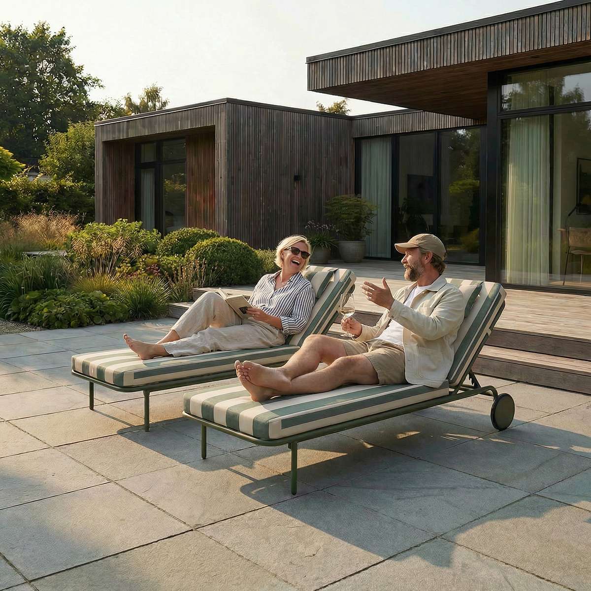 Mollis Sunbed Sonnenliege in Renesse Olive mit verstellbarer Rückenlehne und Aluminiumrahmen | Mollis Sunbed - Renesse Olive | SACKit