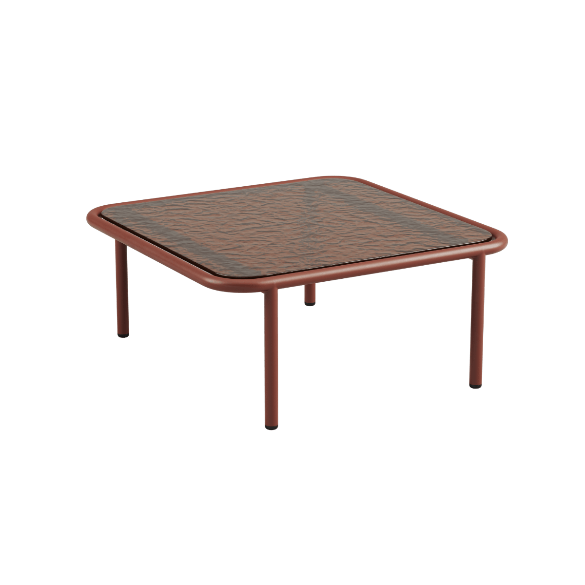 Mollis Coffee Table aus pulverbeschichtetem Aluminium mit getöntem Glas in Chestnut, quadratisch, kompakt. | Mollis Coffee Table - Chestnut | SACKit
