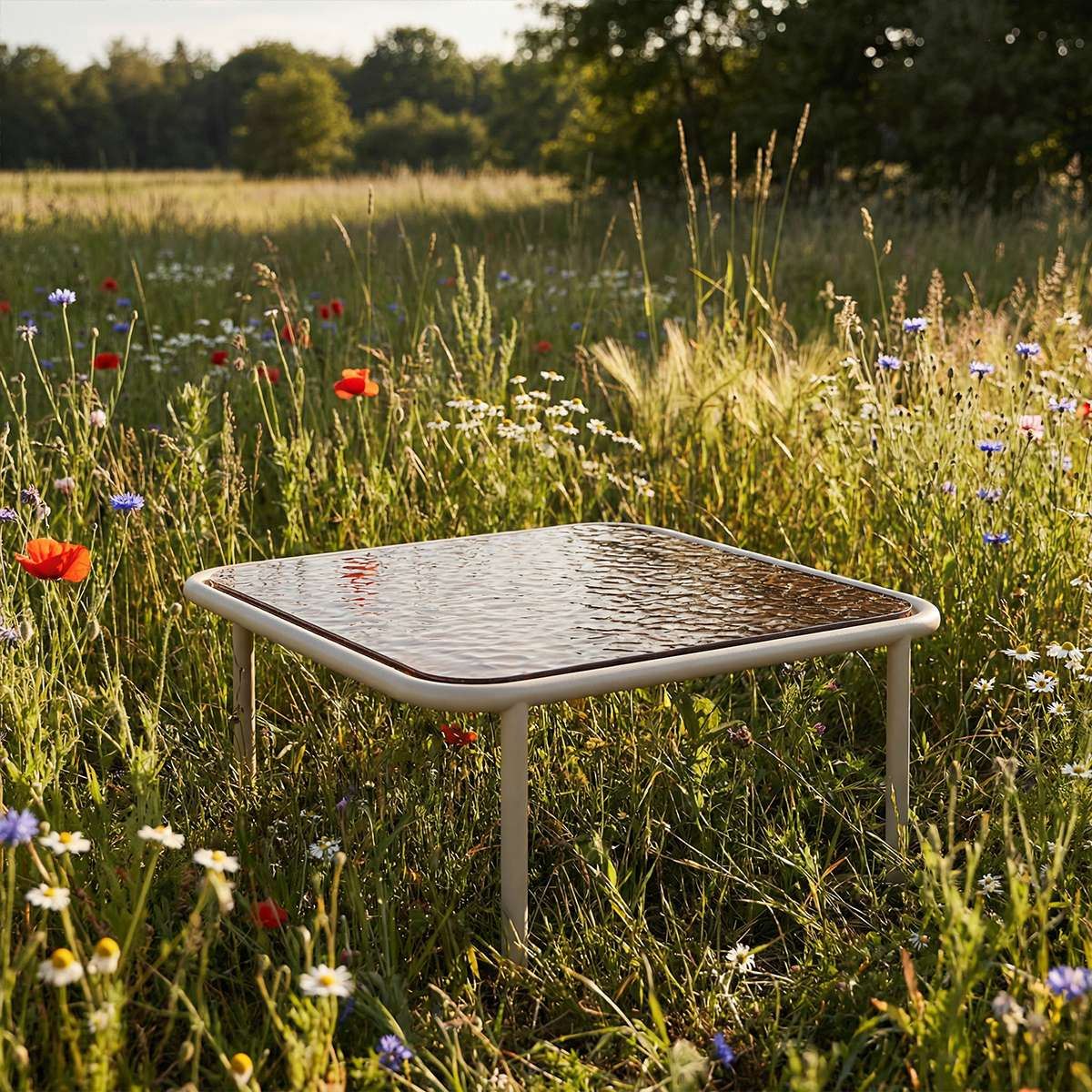 Kompakter quadratischer Mollis Coffee Table in taupe mit pulverbeschichtetem Aluminiumrahmen und getöntem Glas. | Mollis Coffee Table - Taupe | SACKit