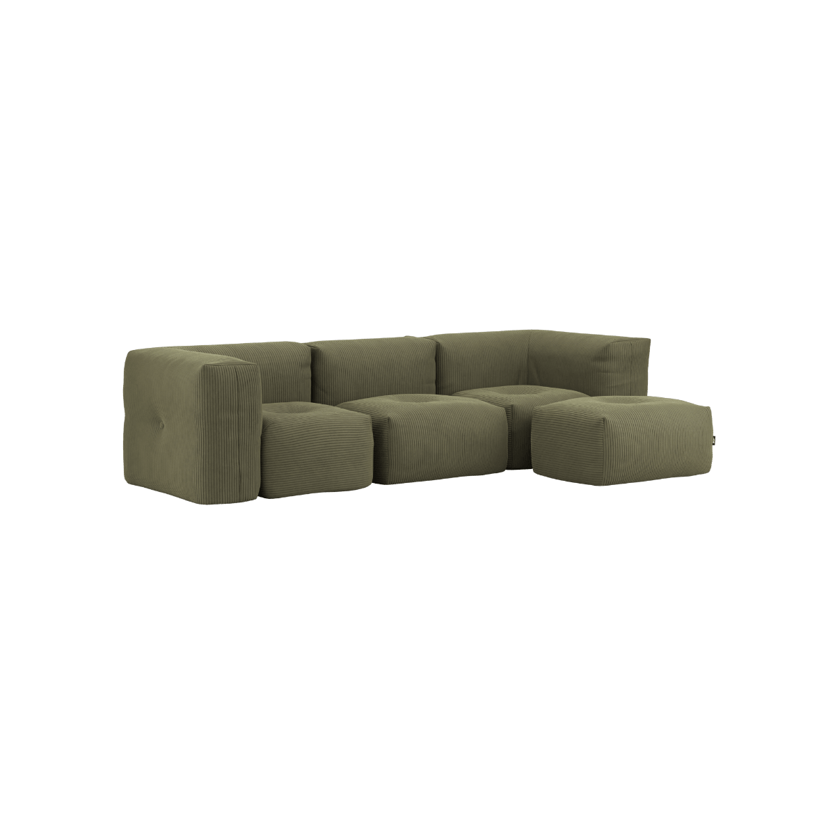 Soft Sofa Indoor 3 - Sitzer in Corduroy Olive mit Hocker, weiches, modulares Design ohne Gestell | Soft Sofa Indoor - 3 Seater - Corduroy Olive Mit Hocker | SACKit