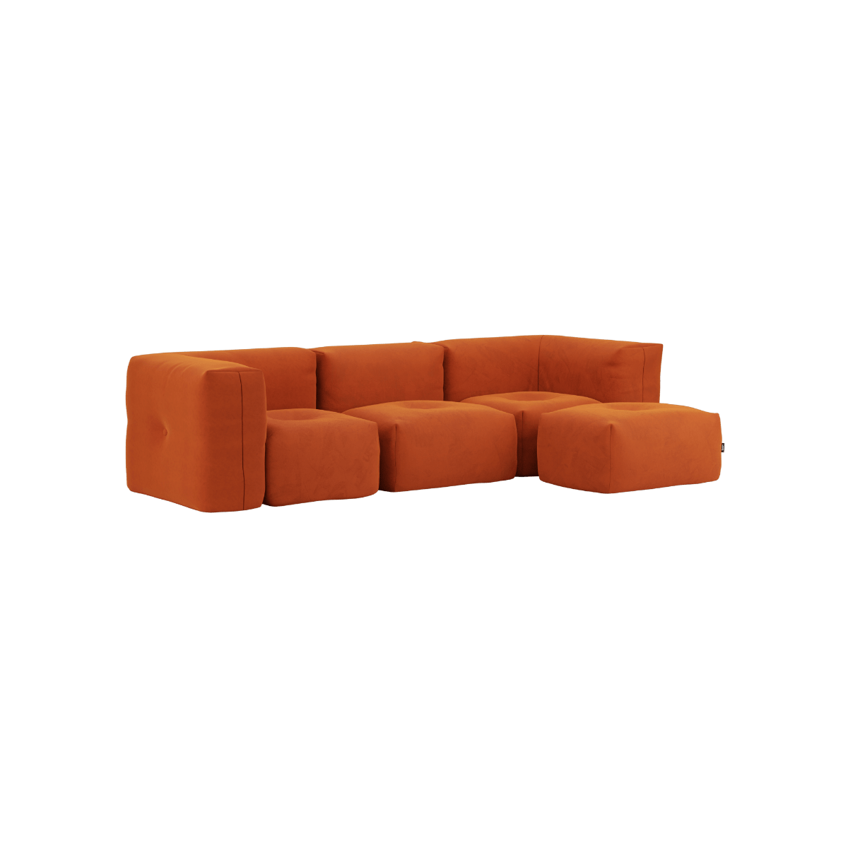 Soft Sofa Indoor 3 - Sitzer in orange Jaquard mit Hocker, weiches, modulares Design ohne Gestell | Soft Sofa Indoor - 3 Seater - Orange Jaquard Mit Hocker | SACKit