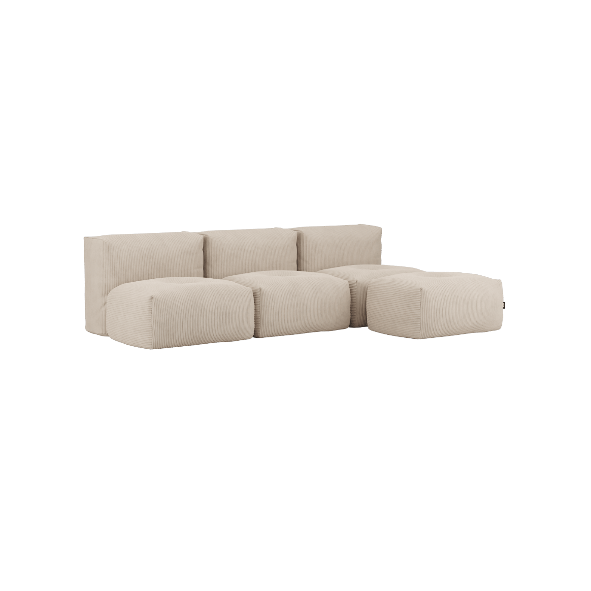 Soft Sofa Indoor 3 - Sitzer in Corduroy Beige mit Hocker, weiches, rahmenloses Design. | Soft Sofa Indoor - 3 Seater Open - Corduroy Beige Mit Hocker | SACKit