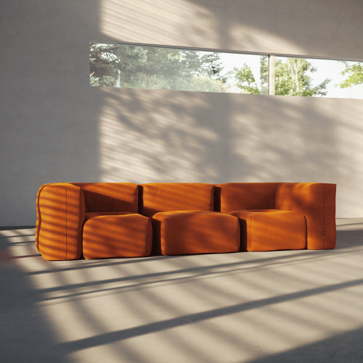 Soft Sofa Indoor Corner in orangefarbenem Jaquardstoff, weiche modulare Sofaecke ohne Gestell. | Soft Sofa Indoor - Corner - Teddy Beige | SACKit