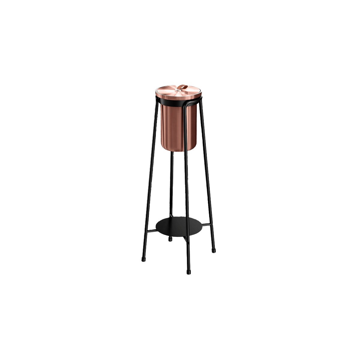 Kupferfarbener Patio Accessory Stand aus pulverbeschichtetem Edelstahl mit integriertem Weinkühler. | Patio Accessory Stand Ø14 + Wine Cooler - Copper | SACKit