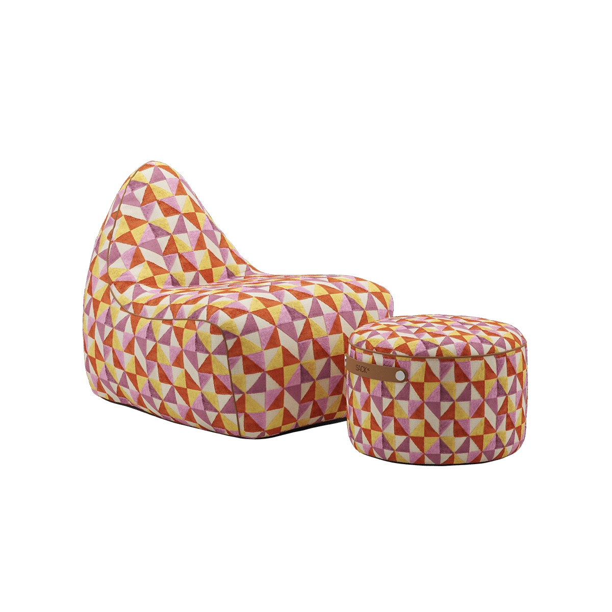 SACKit Chair & Pouf Indoor in neutralem Stoff, moderner Loungesessel mit passendem Pouf auf weißem Hintergrund | SACKit Chair & Pouf Indoor - Orange Jaquard | SACKit