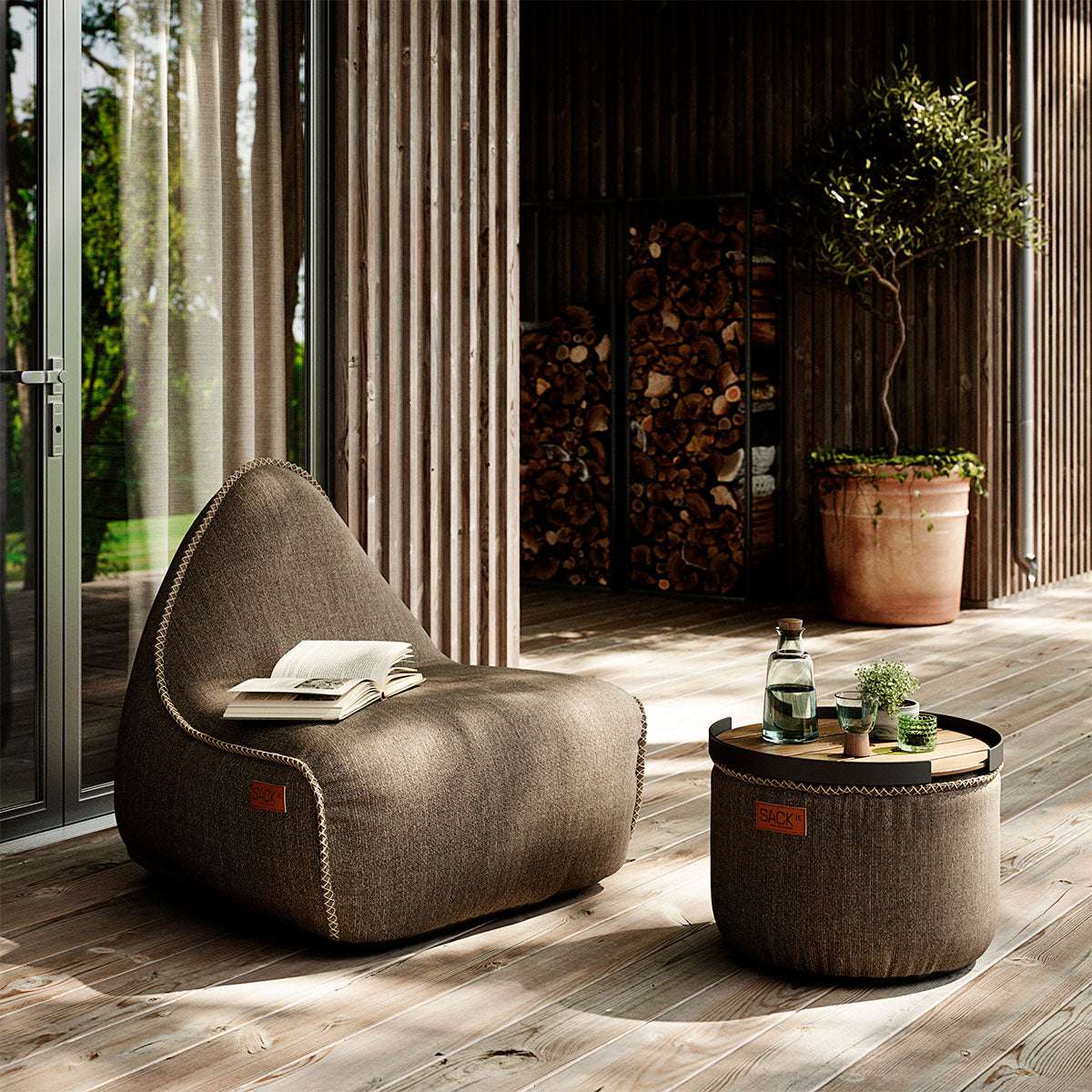 Cobana Lounge Chair und Pouf in Cobana Grey, bequemer Sessel mit Rückenlehne und passendem Hocker. | Cobana Lounge Chair & Pouf - Cobana Brown | SACKit
