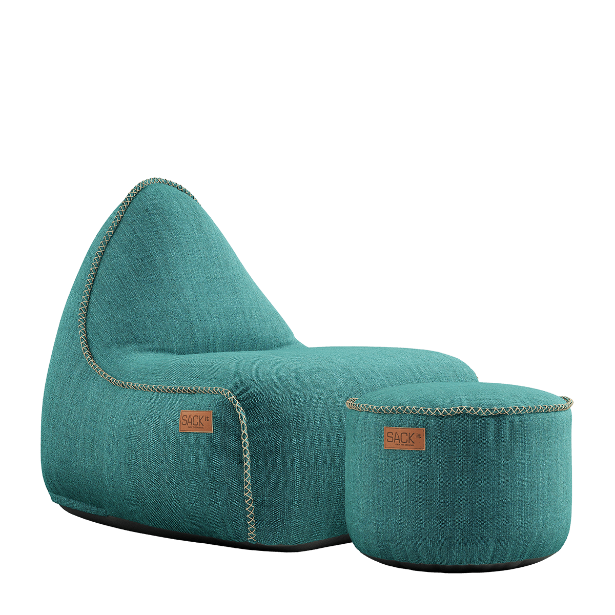 Cobana Lounge Chair und Pouf in petrol melange, weicher Sitzsack mit Rückenlehne und passendem Hocker | Cobana Lounge Chair & Pouf - Cobana Petrol Melange | SACKit