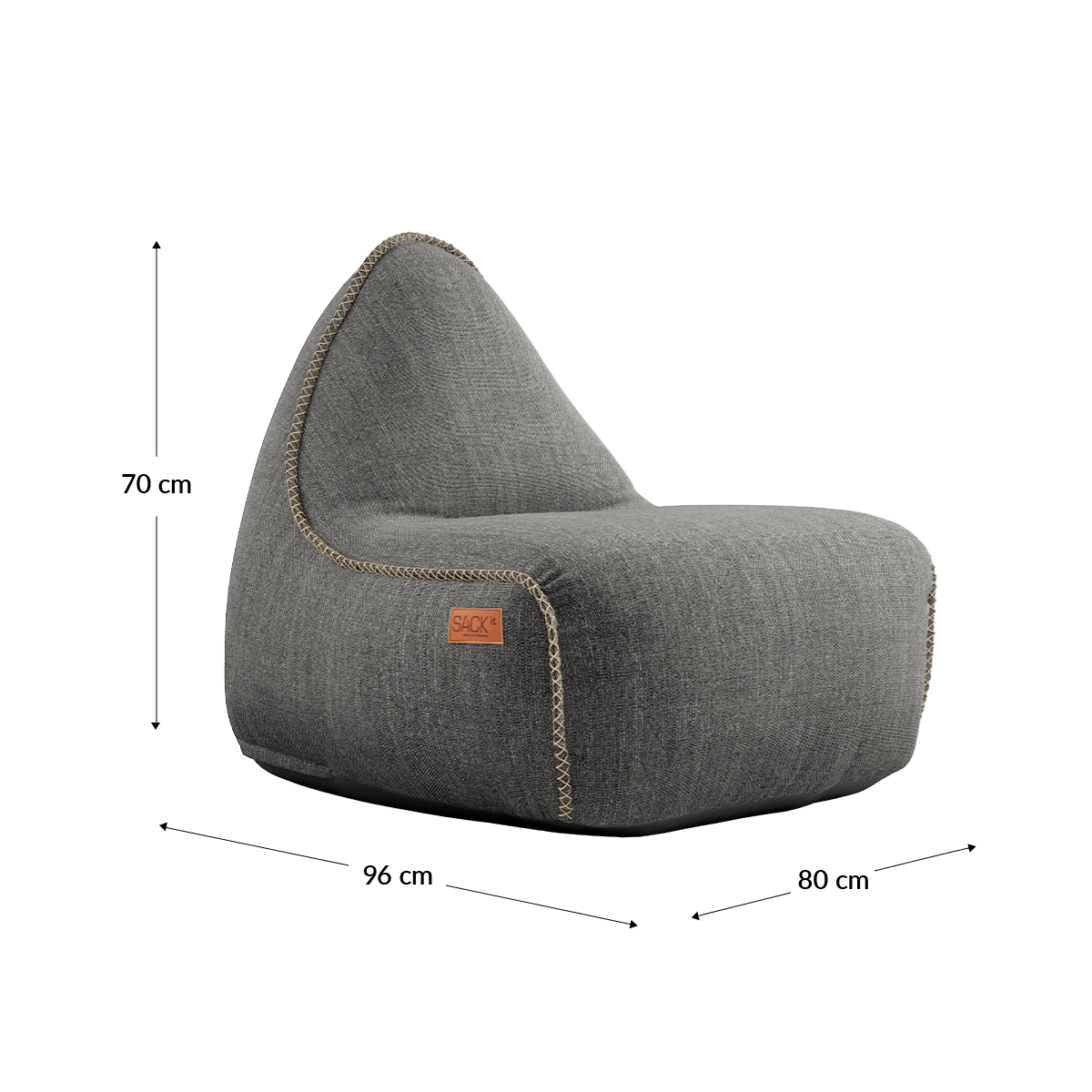 Cobana Lounge Chair und Pouf in grauem Olefin - Stoff, runder Sitzsack mit Rückenlehne und passendem Hocker | Cobana Lounge Chair & Pouf - Cobana Grey | SACKit