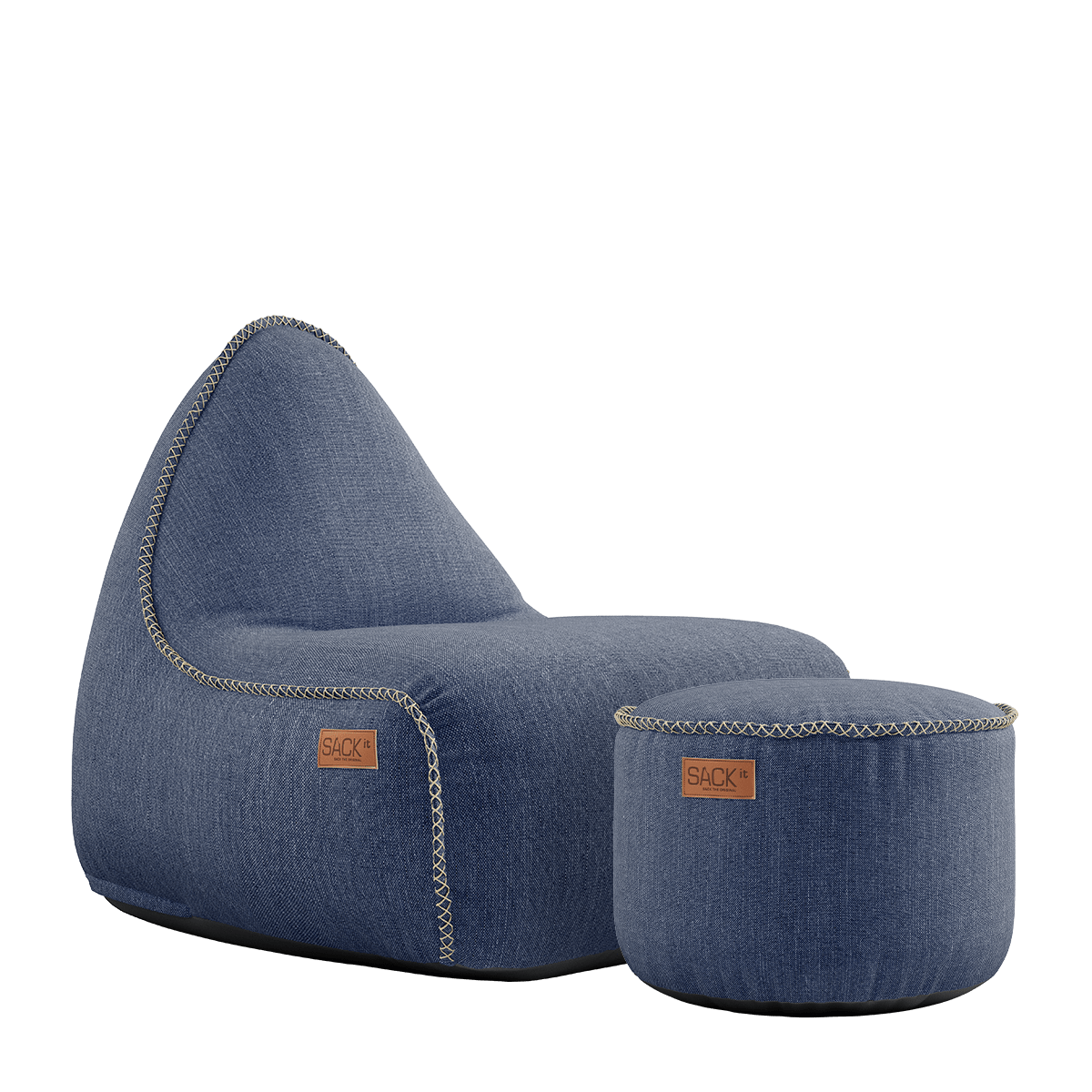 Cobana Lounge Chair und Pouf in Kirra Indigo, weicher Sitzsack mit Rückenlehne und passendem Hocker. | Cobana Lounge Chair & Pouf - Kirra Indigo | SACKit