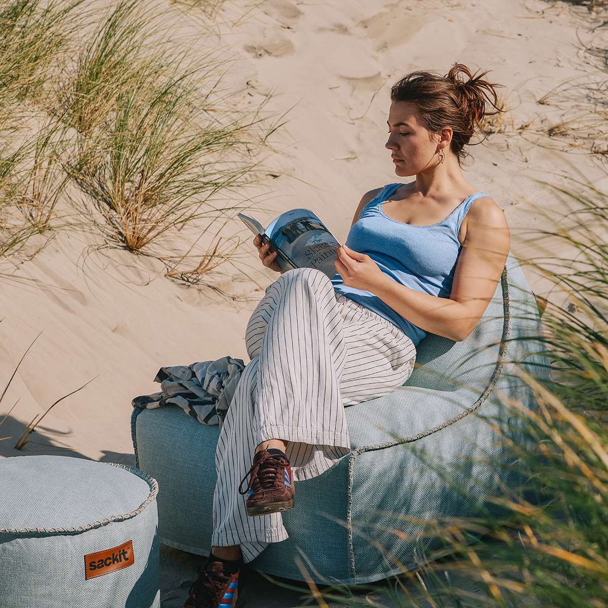 Cobana Lounge Chair & Pouf | Cobana Lounge Chair & Pouf - Kirra Light Blue | SACKit