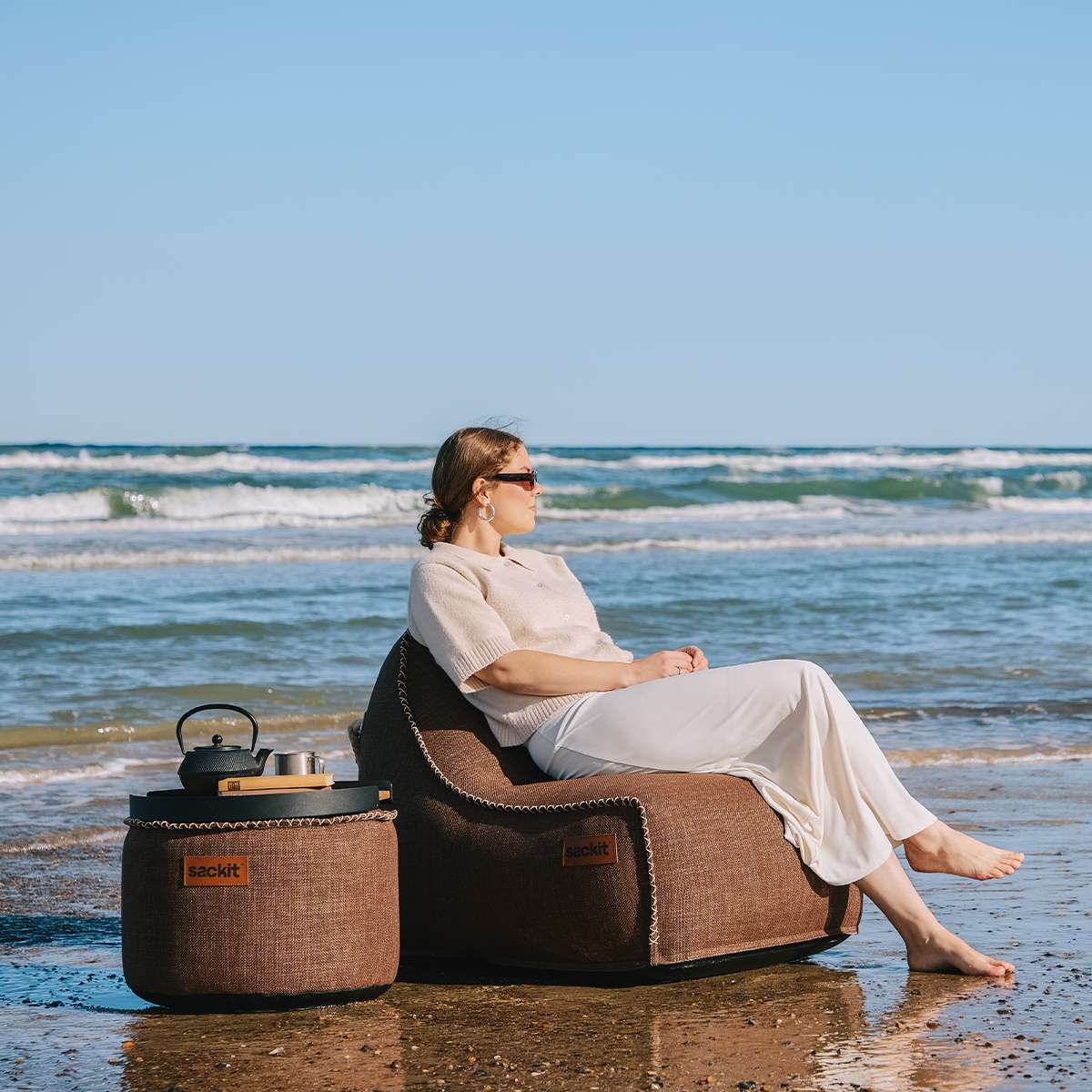 Cobana Lounge Chair & Pouf | Cobana Lounge Chair & Pouf - Kirra Brown | SACKit