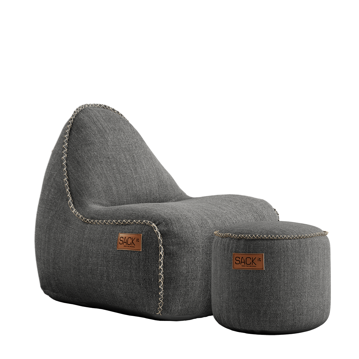 Cobana Junior Lounge Chair und Pouf in grauem Olefin - Stoff, formstabil und wasserabweisend. | Cobana Junior Lounge Chair & Pouf - Cobana Grey | SACKit