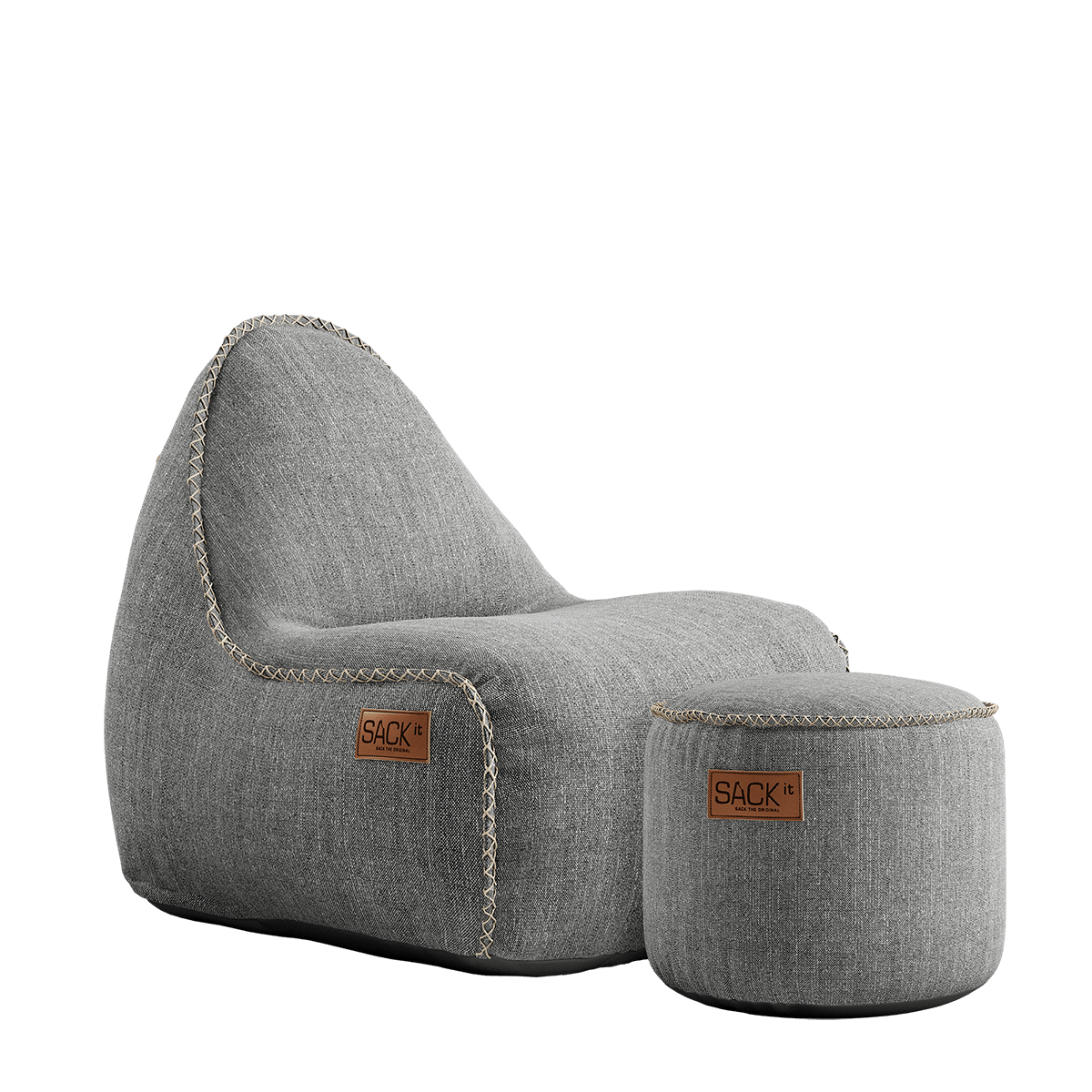 Cobana Junior Lounge Chair und Pouf in sandfarbenem Melange, weicher Sitzsack für Kinder. | Cobana Junior Lounge Chair & Pouf - Cobana Grey | SACKit