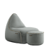 Cura Lounge Chair und Pouf in grauem Cura Polsterstoff mit handgenähten Leinenstichen.