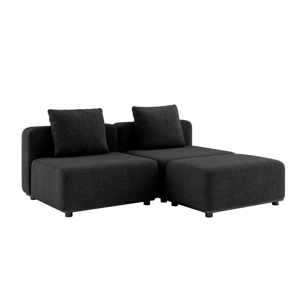 Schwarzes Cobana Lounge Sofa ohne Armlehnen mit Hocker, modernes Outdoor - Modulsofa aus Aluminiumrahmen. | Cobana Lounge Sofa - 2 seater - Cobana Black Ohne Armlehnen Mit Hocker | SACKit