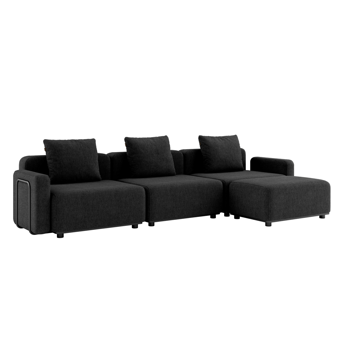 Schwarzes Cobana Lounge Sofa mit Armlehnen und Hocker, modular und für den Außenbereich geeignet. | Cobana Lounge Sofa - 3 seater - Cobana Black Mit Armlehnen Mit Hocker | SACKit
