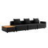 Schwarzes modulares Outdoor Sofa für drei Personen mit drei Rückenkissen und seitlichem Teakholz Beistelltisch im skandinavischen Design von sackit