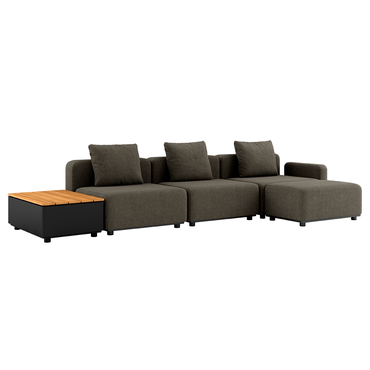 Cobana Lounge Sofa 3 - Sitzer in Cobana Brown mit Hocker und Patio Storage Table aus Aluminium und Teakholz | Cobana Lounge Sofa - 3 seater w/ Patio Storage Table - Cobana Brown Mit Hocker | SACKit
