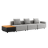 Graues modulares Outdoor Sofa von sackit mit drei Sitzplätzen und passendem Patio Beistelltisch aus Teakholz sowie weichen Kissen in skandinavischem Design