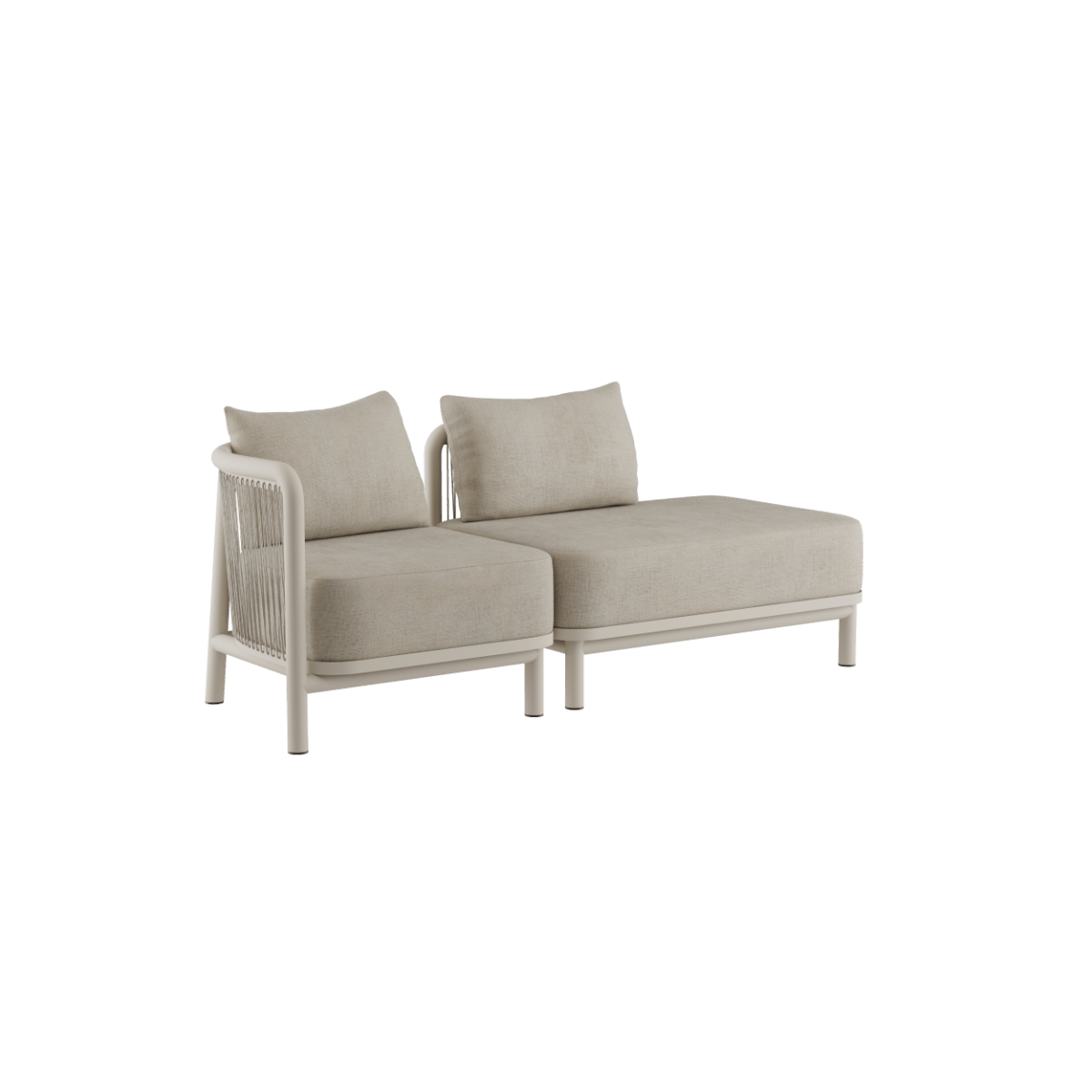 Kirra Lounge Sofa 2 - Sitzer mit offenem Ende links in Sandfarbe aus pulverbeschichtetem Aluminium und Olefin - Textil | Kirra Lounge Sofa - 2 seater w/ open end - Kirra Sand Links | SACKit