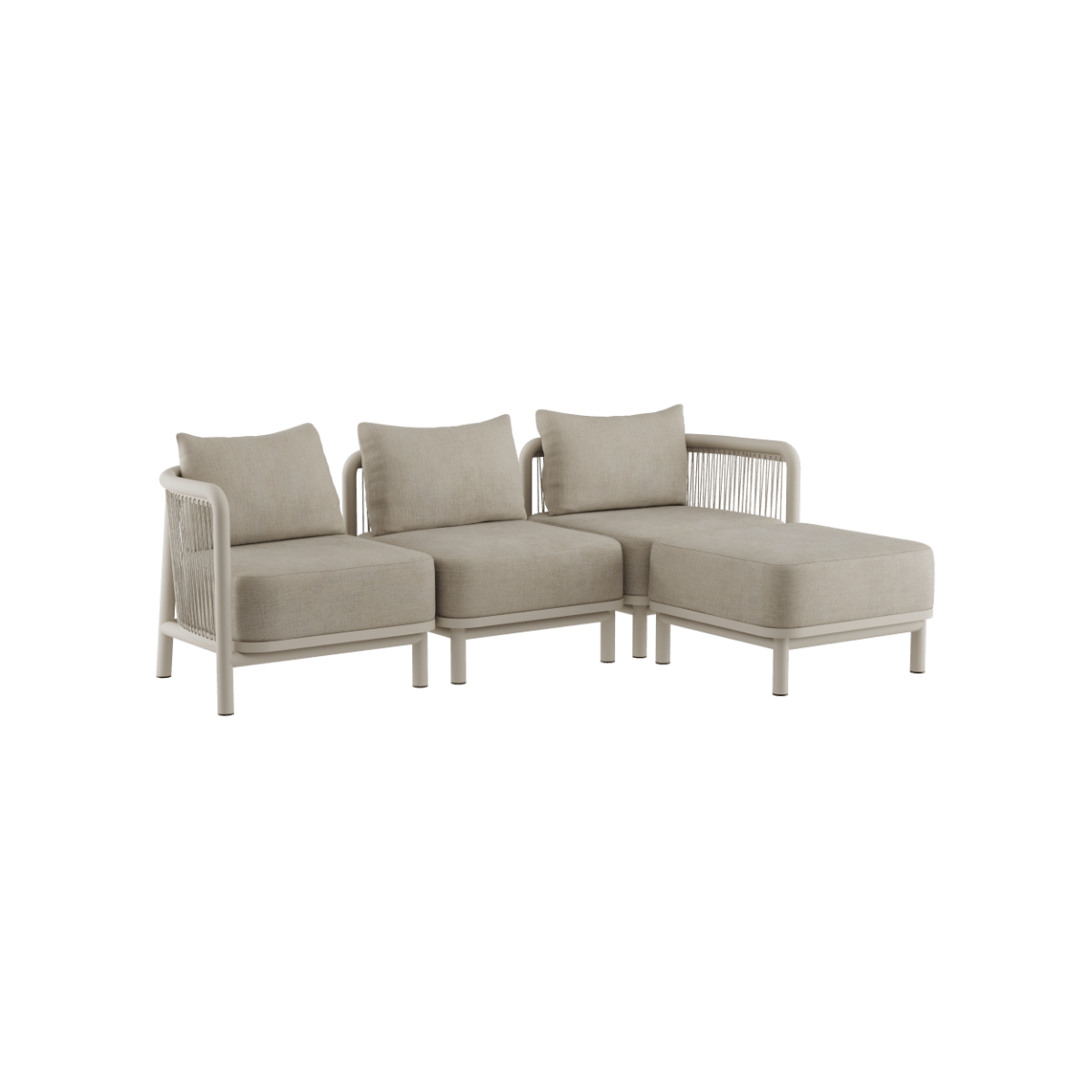 Kirra Lounge Sofa 3 - Sitzer in Sand mit Hocker, pulverbeschichteter Aluminiumrahmen und Olefin - Textil. | Kirra Lounge Sofa - 3 seater - Kirra Sand Mit Hocker | SACKit