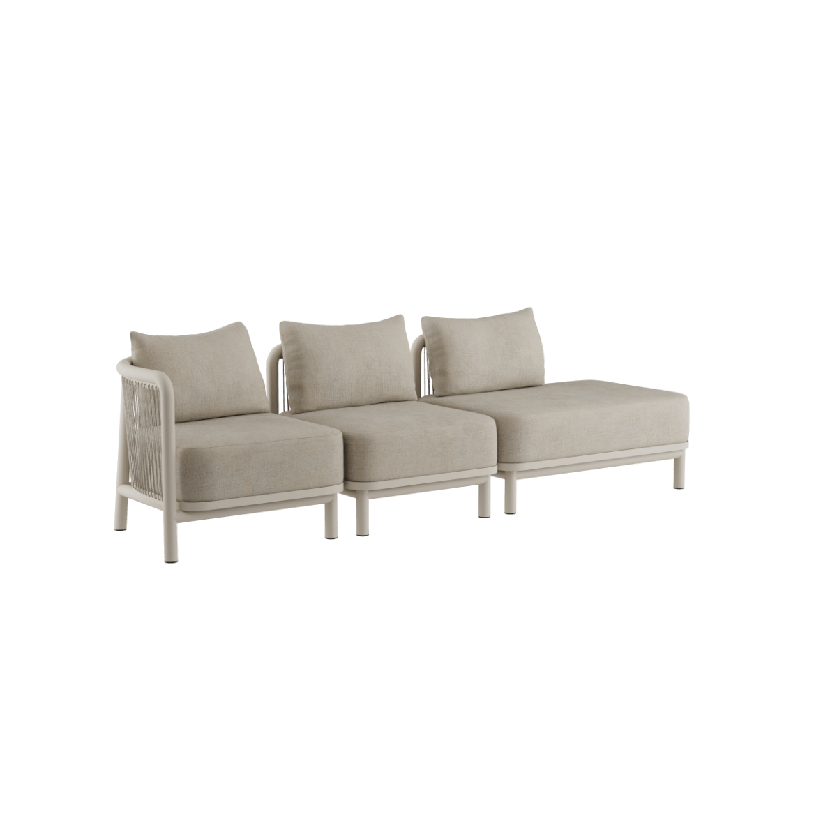Kirra Lounge Sofa 3 - Sitzer in Kirra Sand mit offenem Ende links, pulverbeschichteter Aluminiumrahmen und Olefin - Textil | Kirra Lounge Sofa - 3 seater w/ open end - Kirra Sand Links | SACKit