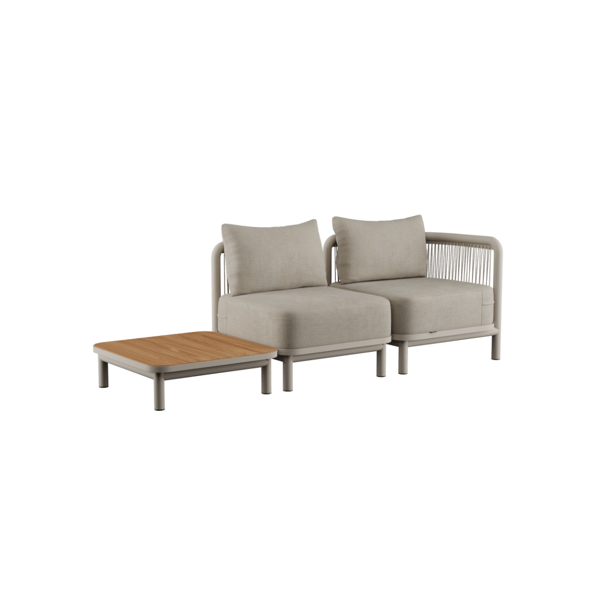 Kirra Lounge Sofa 2 - Sitzer in Sand mit Kirra Table, pulverbeschichteter Aluminiumrahmen und Olefin - Textil. | Kirra Lounge Sofa - 2 seater incl. Kirra Table - Kirra Sand Ohne Accessory Fit | SACKit