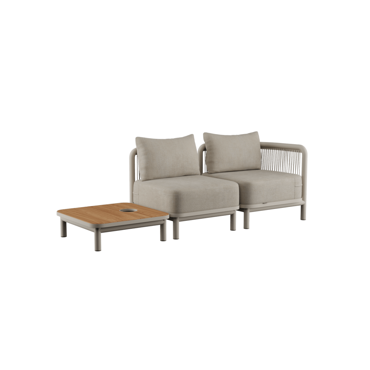 Kirra Lounge Sofa 2 - Sitzer in Sand mit Kirra Table und Accessory Fit, pulverbeschichteter Aluminiumrahmen, Olefin - Textil | Kirra Lounge Sofa - 2 seater incl. Kirra Table - Kirra Sand Mit Accessory Fit | SACKit