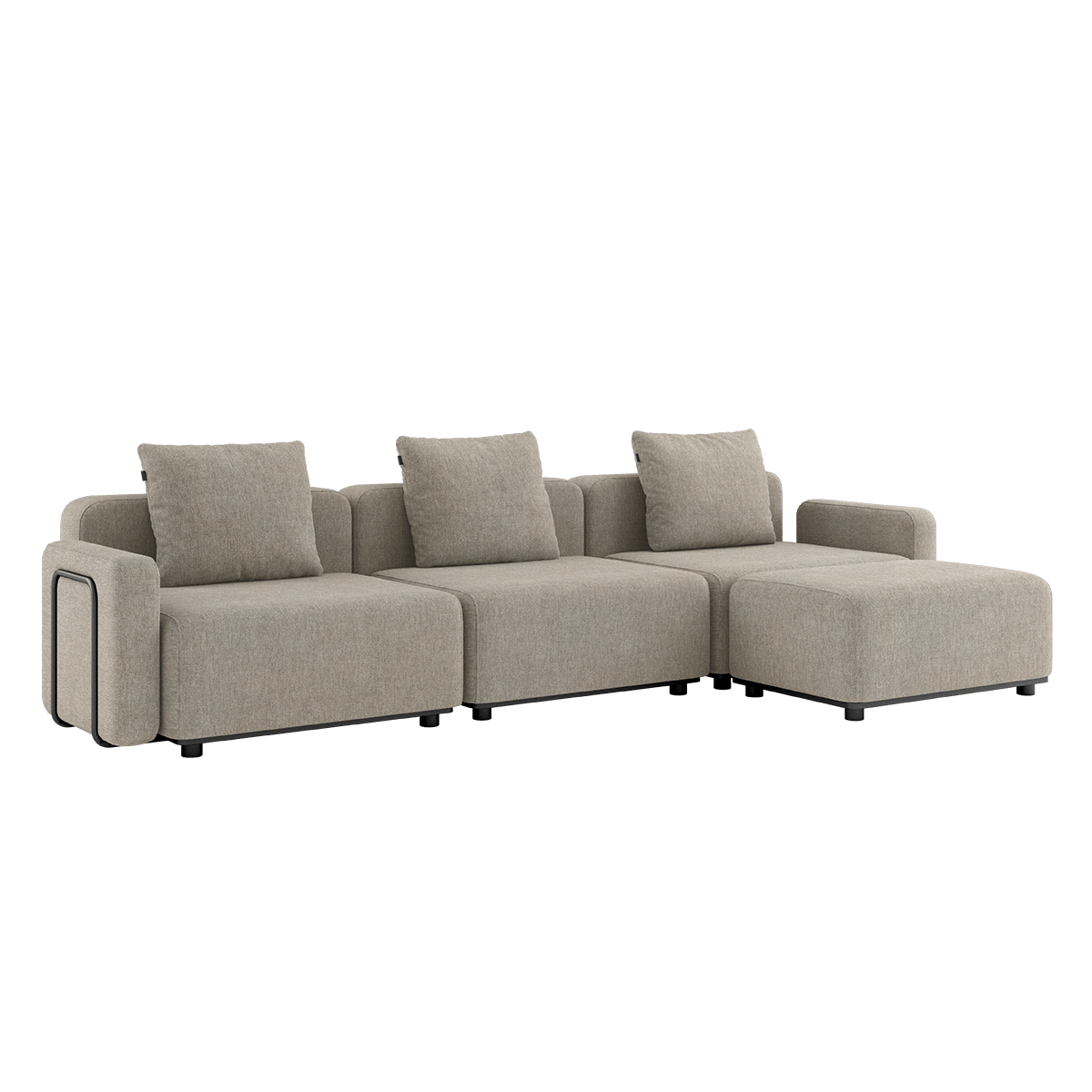 Dreisitziges Cobana Lounge Sofa in Kirra Sand mit Armlehnen und Hocker, Outdoor - Modulsofa | Cobana Lounge Sofa - 3 seater - Kirra Sand Mit Armlehnen Mit Hocker | SACKit