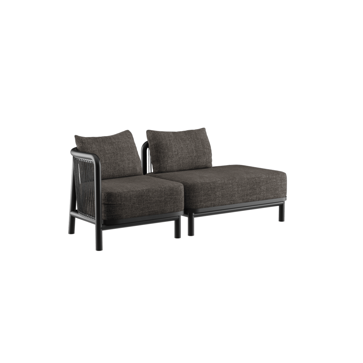 Kirra Lounge Sofa 2 - Sitzer mit offenem Ende links in Kirra Noir, pulverbeschichteter Aluminiumrahmen, Olefin - Textil | Kirra Lounge Sofa - 2 seater w/ open end - Kirra Noir Links | SACKit