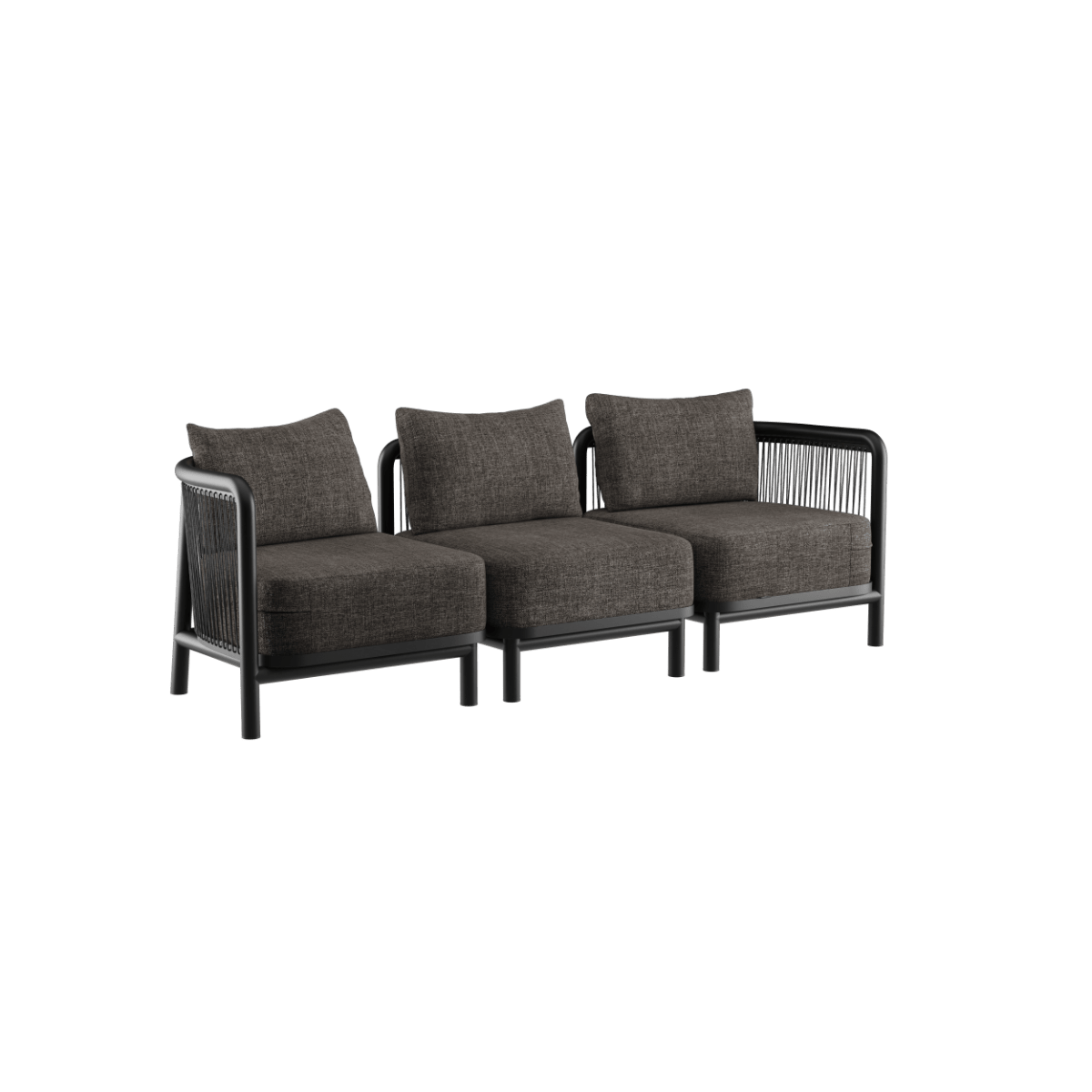 Kirra Lounge Sofa 3 - Sitzer in Kirra Noir ohne Hocker mit pulverbeschichtetem Aluminiumrahmen und Olefin - Textil | Kirra Lounge Sofa - 3 seater - Kirra Noir Ohne Hocker | SACKit