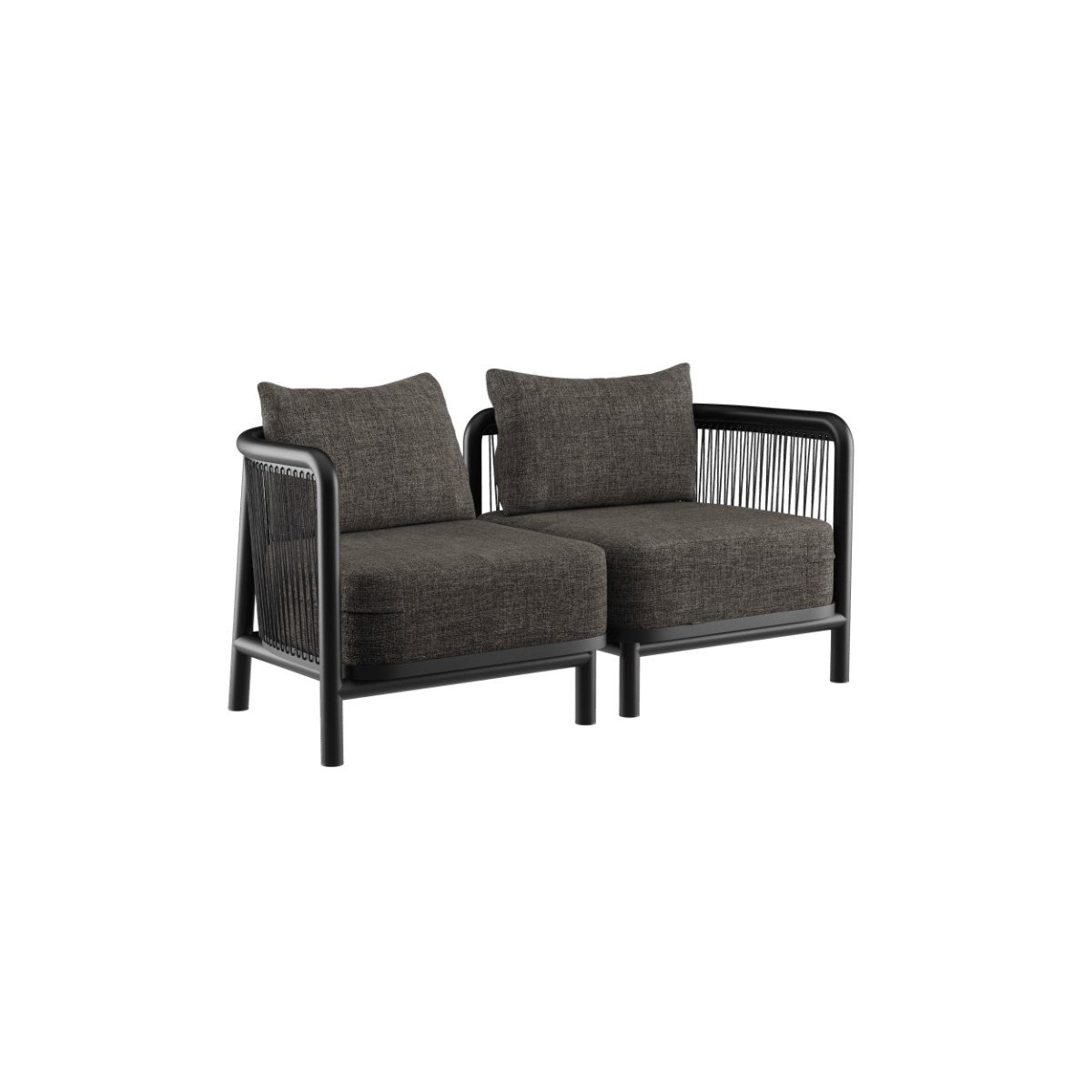 Kirra Lounge Sofa 2 - Sitzer in Kirra Noir mit pulverbeschichtetem Aluminiumrahmen und Olefin - Textilbezug. | Kirra Lounge Sofa - 2 seater - Kirra Noir | SACKit