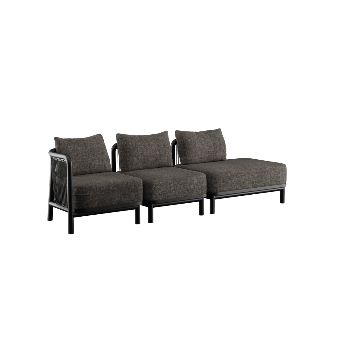 Kirra Lounge Sofa 3 - Sitzer in Kirra Noir mit offenem Ende links, pulverbeschichteter Aluminiumrahmen und Olefin - Textil | Kirra Lounge Sofa - 3 seater w/ open end - Kirra Noir Links | SACKit