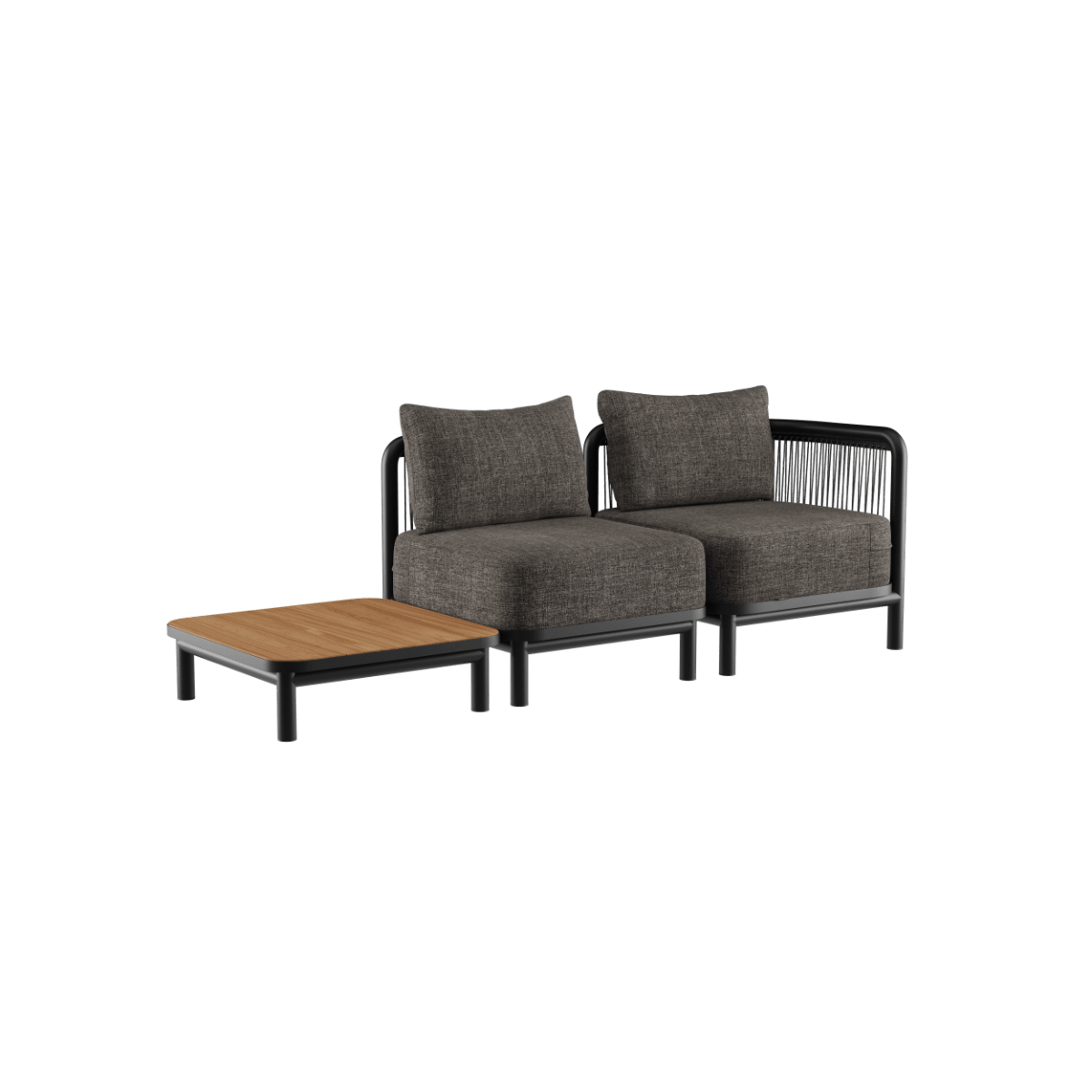 Kirra Lounge Sofa 2 - Sitzer in Kirra Noir mit Kirra Table, pulverbeschichteter Aluminiumrahmen und Olefin - Textil | Kirra Lounge Sofa - 2 seater incl. Kirra Table - Kirra Noir Ohne Accessory Fit | SACKit