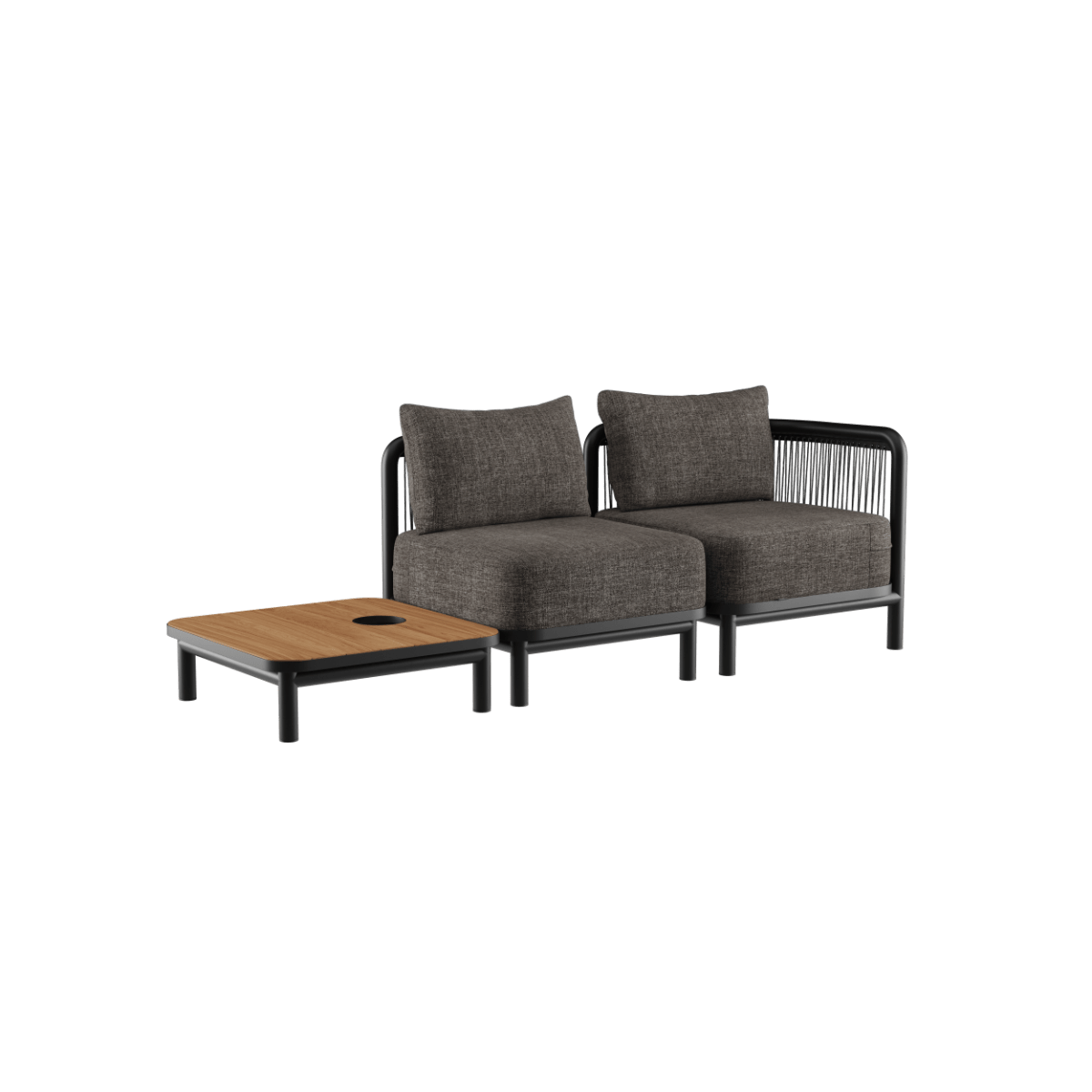 Kirra Lounge Sofa 2 - Sitzer in Kirra Noir mit passendem Kirra Tisch und Accessory Fit, modernes Outdoor - Design | Kirra Lounge Sofa - 2 seater incl. Kirra Table - Kirra Noir Mit Accessory Fit | SACKit