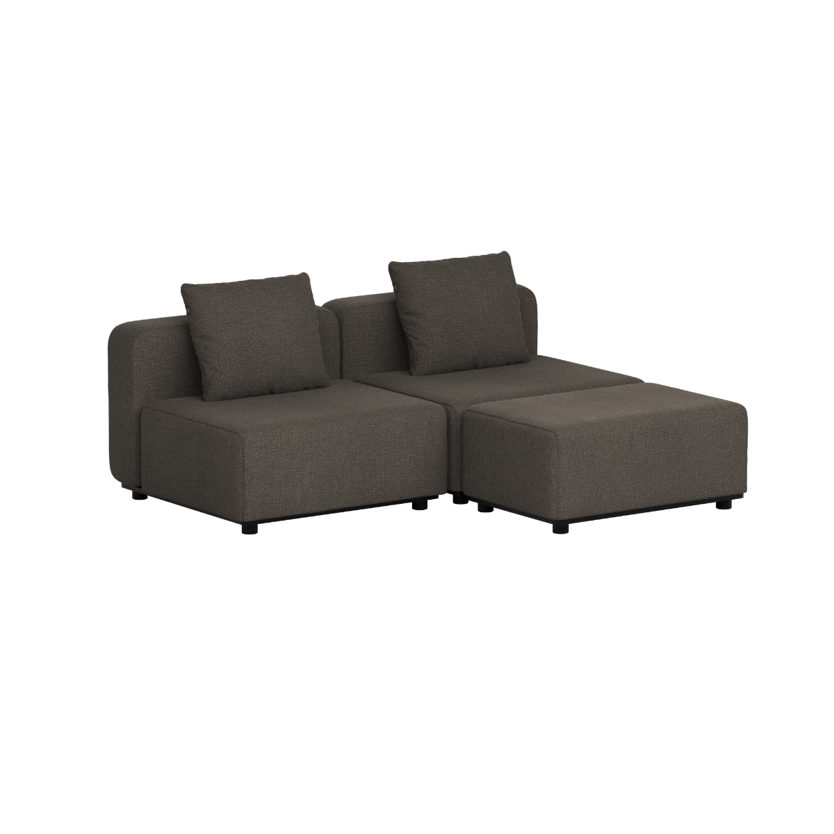 Dunkelgraues modulares Outdoor Loungesofa mit zwei Sitzplätzen und zwei Rückenkissen von sackit im skandinavischen Design für Garten und Terrasse