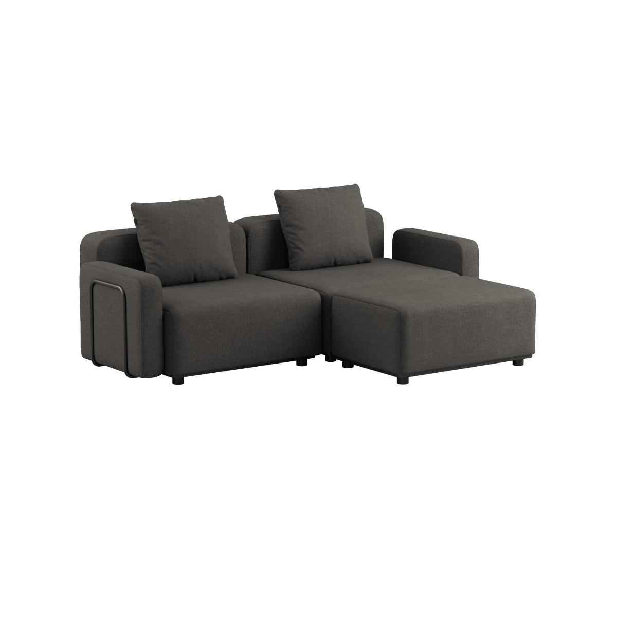 Schwarzes Cobana Lounge Sofa 2 - Sitzer ohne Armlehnen aus pulverbeschichtetem Aluminiumrahmen. | Cobana Lounge Sofa - 2 seater - Cobana Grey Mit Armlehnen Mit Hocker | SACKit