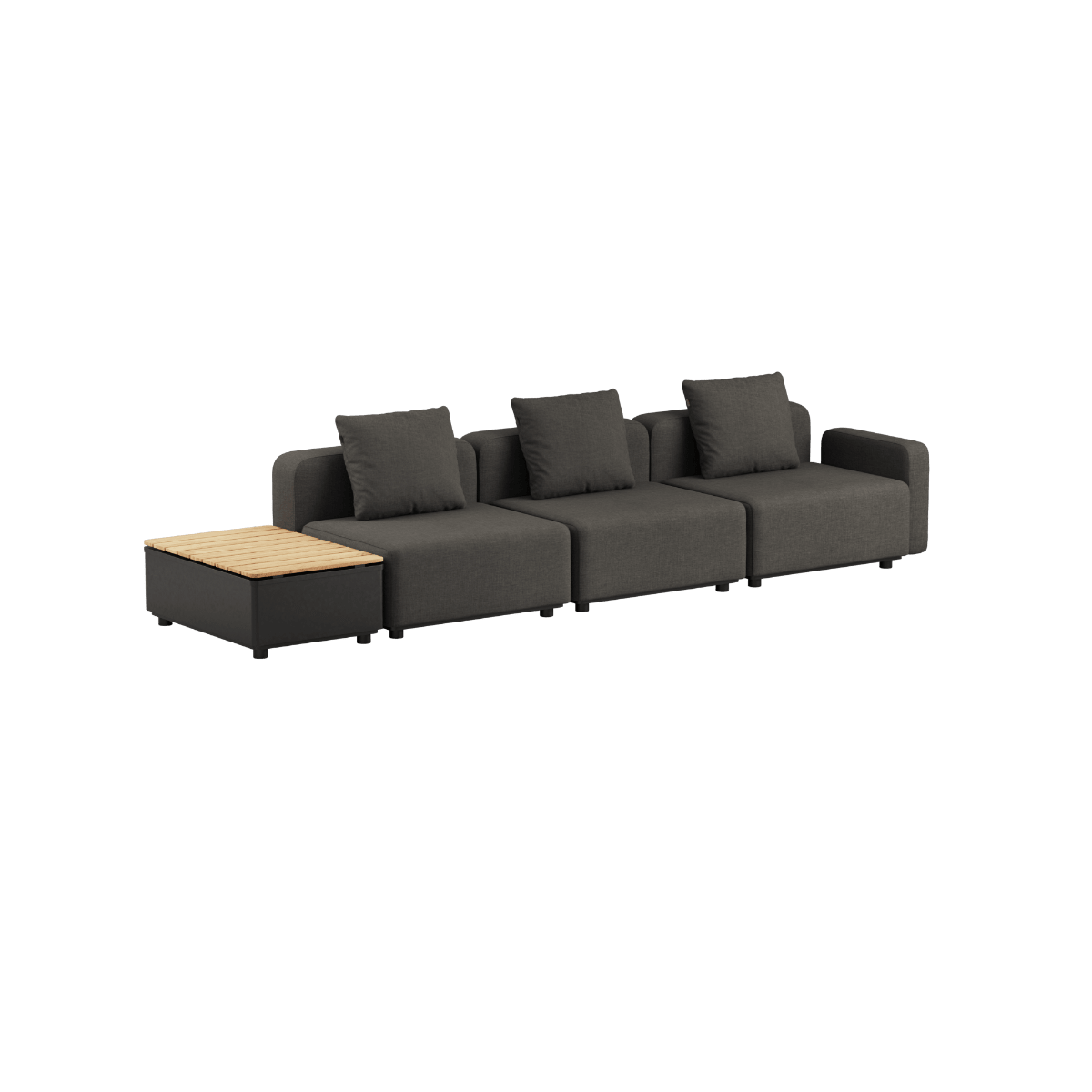 Cobana Lounge Sofa 3 - Sitzer in Cobana Brown mit Patio Storage Table aus Aluminium und Teakholz. | Cobana Lounge Sofa - 3 seater w/ Patio Storage Table - Boucle Beige Mit Armlehnen Mit Hocker | SACKit