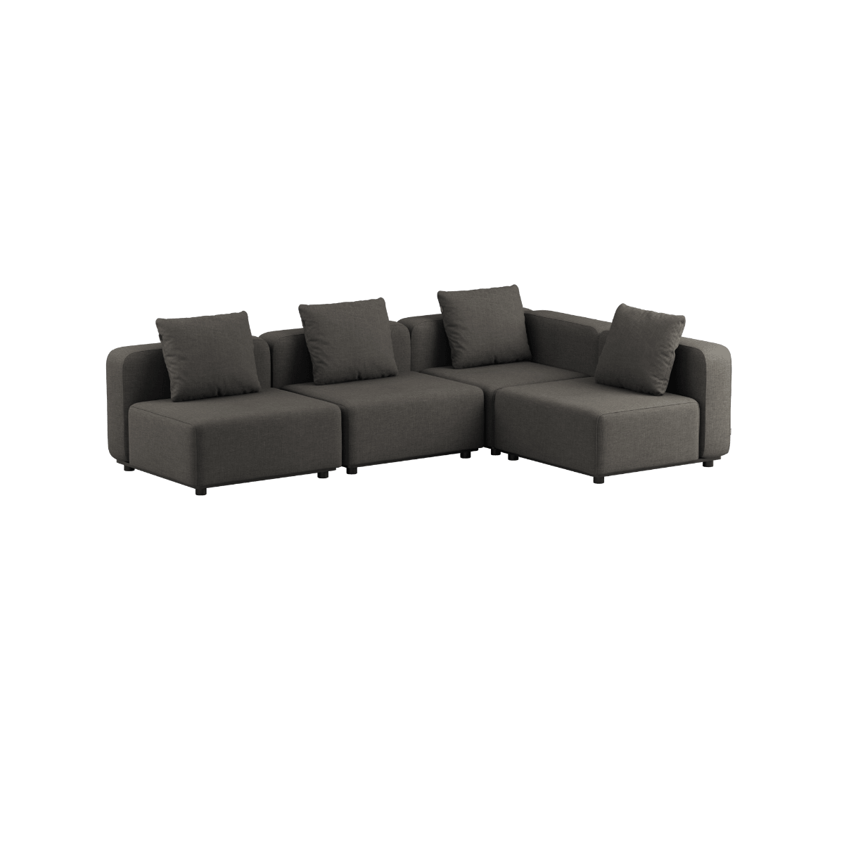 Vier - Sitzer - Ecksofa Cobana Lounge in Kirra Noir ohne Armlehnen mit gepolsterten Kissen aus Outdoor - Stoff | Cobana Lounge Sofa - 4 seater corner sofa - Kirra Noir Ohne Armlehnen | SACKit