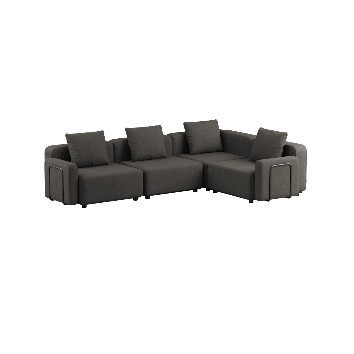 Vier - Sitzer - Ecksofa Cobana Lounge in Kirra Noir mit Armlehnen, pulverbeschichteter Aluminiumrahmen und Outdoor - Stoff. | Cobana Lounge Sofa - 4 seater corner sofa - Kirra Noir Mit Armlehnen | SACKit