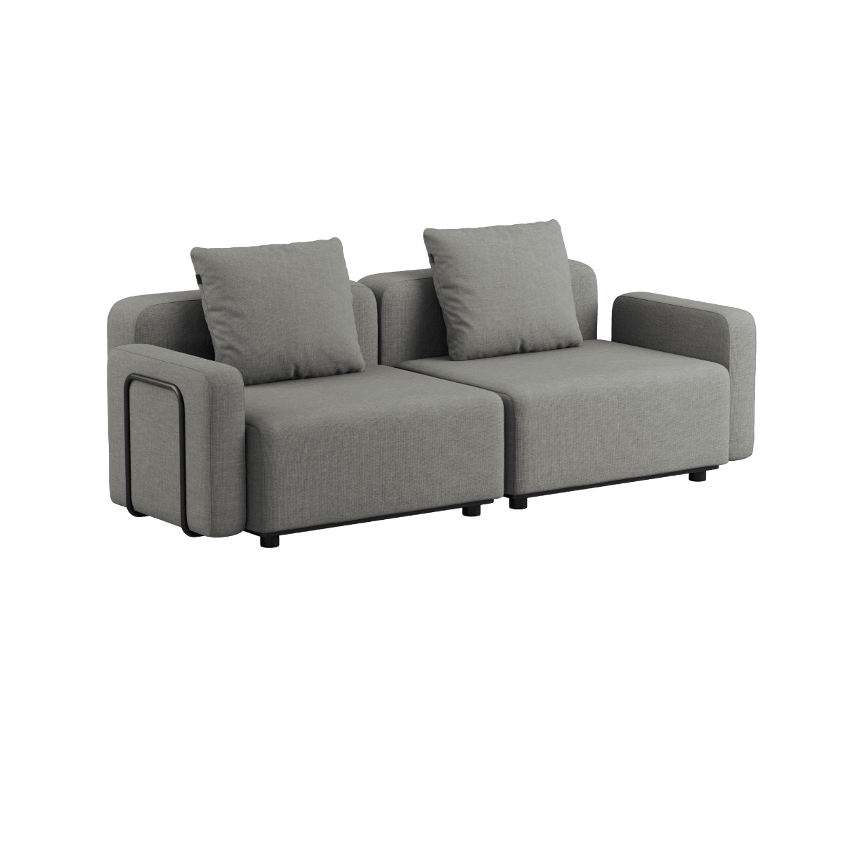 Zweisitziges Cobana Lounge Sofa in Kirra Sand mit Armlehnen, pulverbeschichteter Aluminiumrahmen, Outdoor - Textil. | Cobana Lounge Sofa - 2 seater - Kirra Sand Mit Armlehnen Ohne Hocker | SACKit
