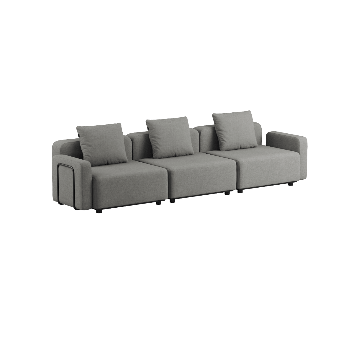 Dreisitziges Cobana Lounge Sofa in Schwarz mit Armlehnen, modernes Outdoor - Design aus Aluminiumrahmen | Cobana Lounge Sofa - 3 seater - Cobana Black Mit Armlehnen Ohne Hocker | SACKit